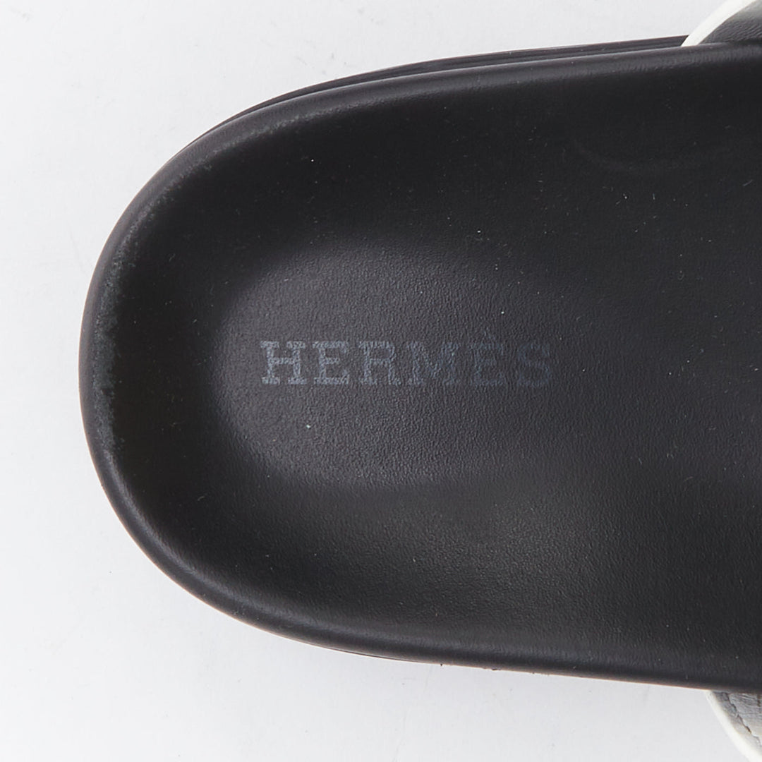 HERMES Chypre white leather H black techno sandals EU37