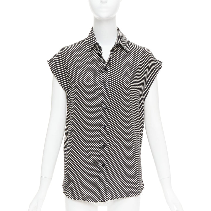 SAINT LAURENT 2015 100% silk diagonal striped sleeveless blouse FR34 XS