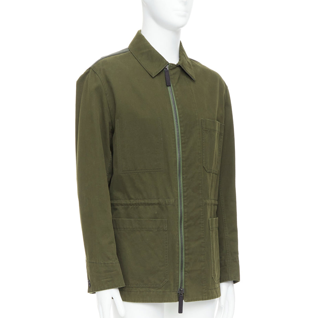 BERLUTI Haider Ackermann Runway green cotton leather back safari coat IT50 L