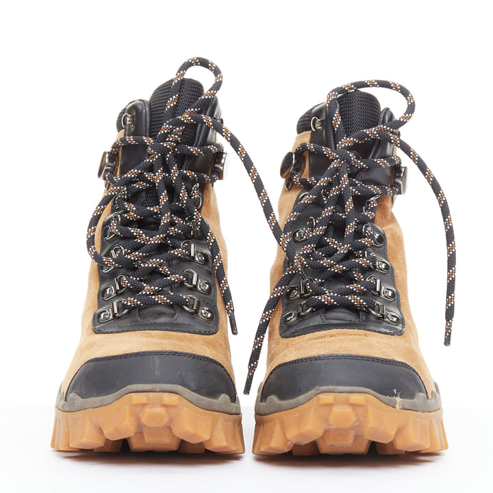 MONCLER Helis brown sided leather black hiking ankle boots EU37