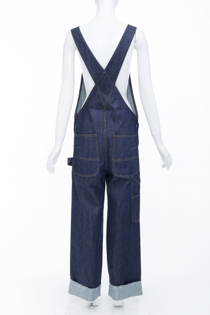 CHRISTIAN DIOR oblique cuffed dark blue raw denim straight overalls FR36 S