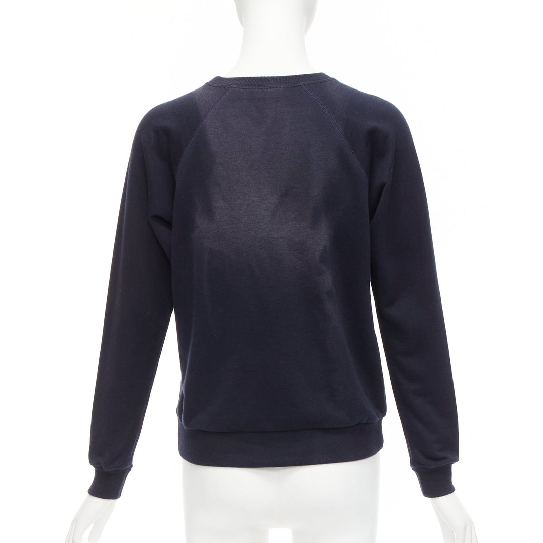CELINE Anchor navy cotton cashmere logo print crew long sleeve sweatshirt XS