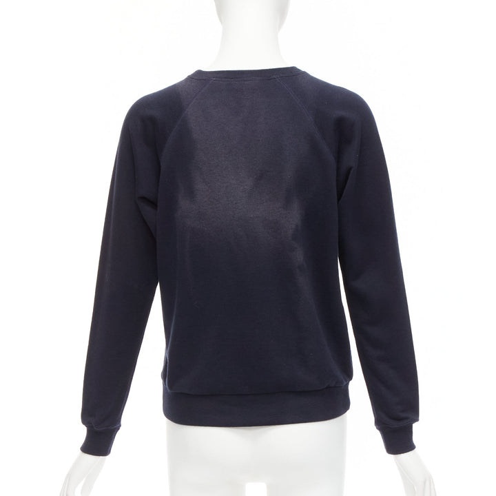 CELINE Anchor navy cotton cashmere logo print crew long sleeve sweatshirt XS