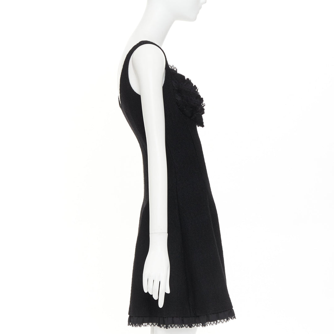 PRADA 2010 Runway black lace trim tiered bustier wool blend mini dress IT40 S