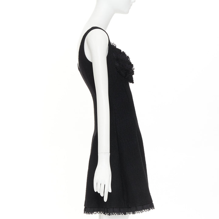 PRADA 2010 Runway black lace trim tiered bustier wool blend mini dress IT40 S