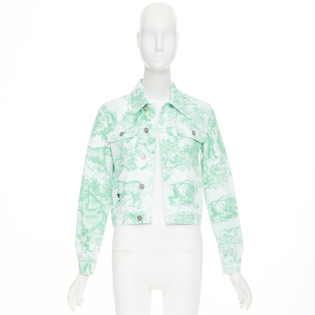 DIOR 2024 Dioriviera Toile de Jouy Sauvage white aquamarina denim jacket FR34 XS