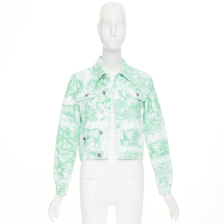 DIOR 2024 Dioriviera Toile de Jouy Sauvage white aquamarina denim jacket FR34 XS