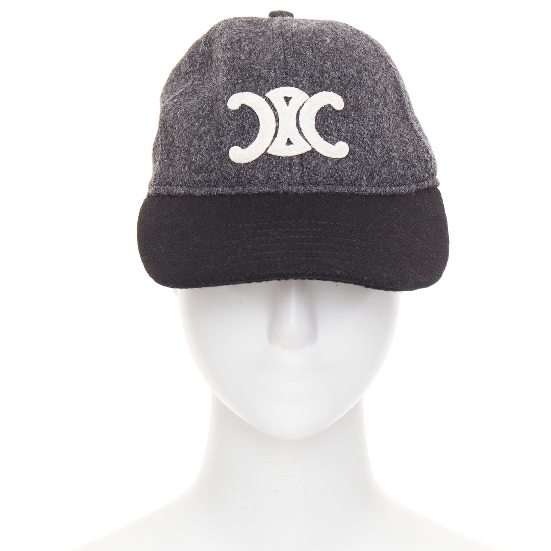 CELINE Triomphe Baseball Cap grey black two-tone wool white curved brim cap M