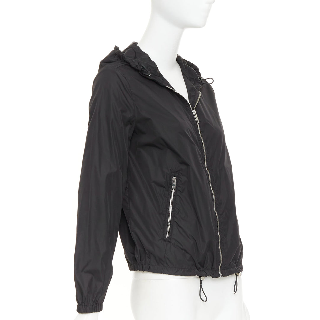 PRADA 2021 Re Nylon black silver triangle logo plague zip up windbreaker IT38 XS