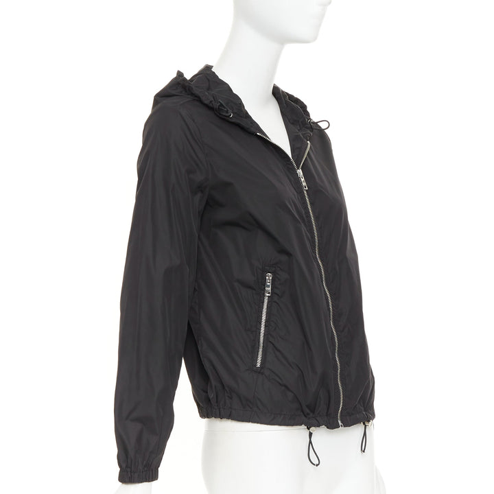 PRADA 2021 Re Nylon black silver triangle logo plague zip up windbreaker IT38 XS