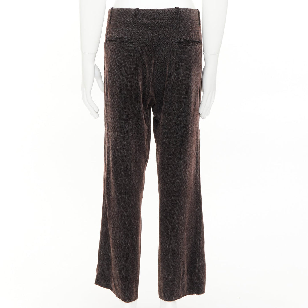 GIORGIO ARMANI dark brown grey velvet textured  wide leg cropped pants IT46 S