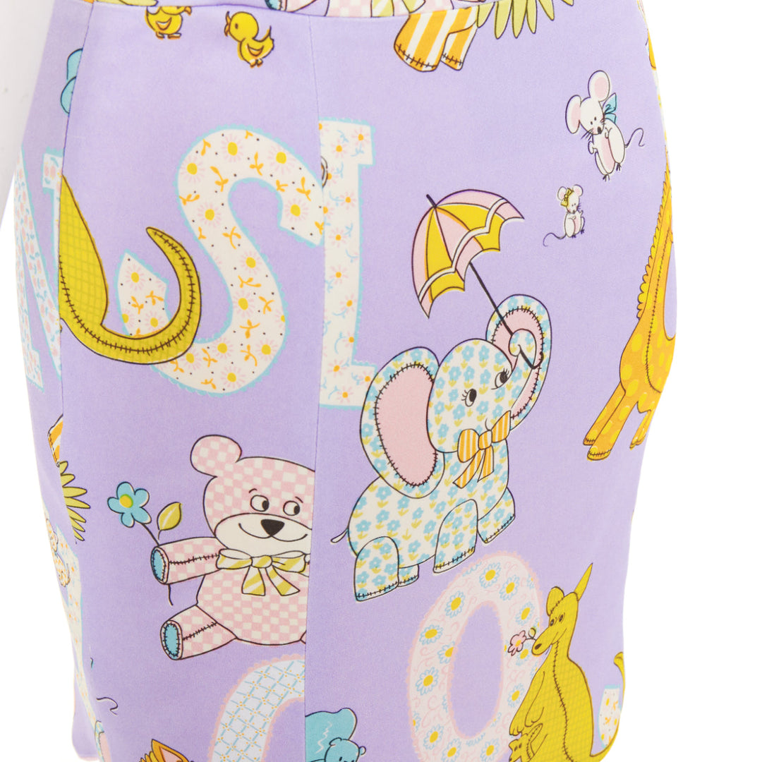 MOSCHINO COUTURE! 2022 Runway Calico Animals purple scallop mini skirt IT42 M
