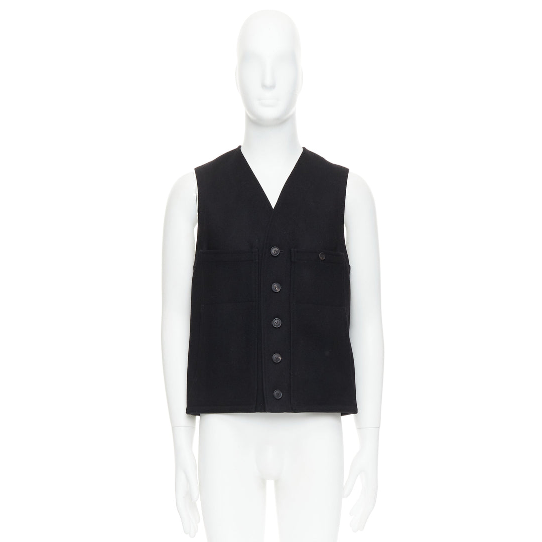 CHRISTOPHE LEMAIRE black 100% virgin wool cotton waist coat vest Sz3