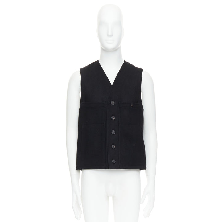 CHRISTOPHE LEMAIRE black 100% virgin wool cotton waist coat vest Sz3