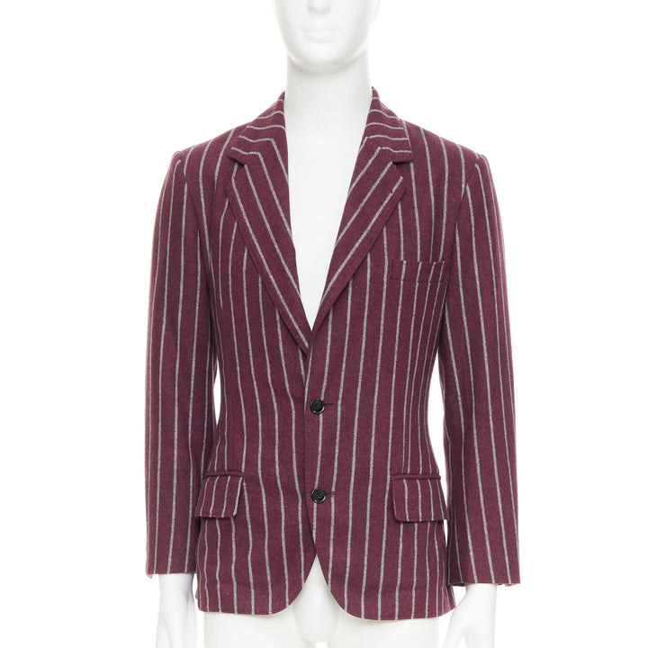 DOLCE GABBANA burgundy grey wool striped flap pocket blazer IT50 L