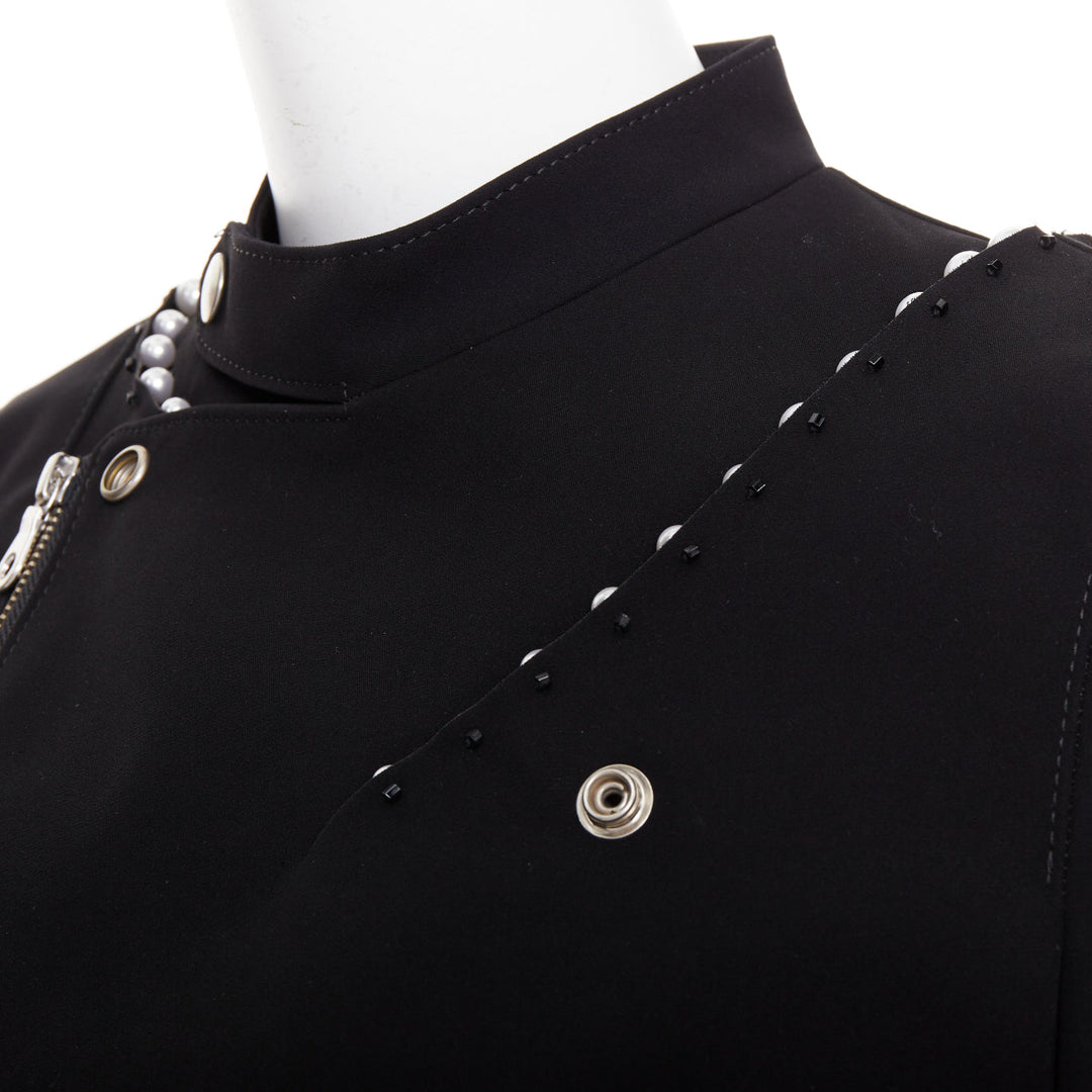 NOIR KEI NINOMIYA 2015 matte black beaded pearl biker jacket S