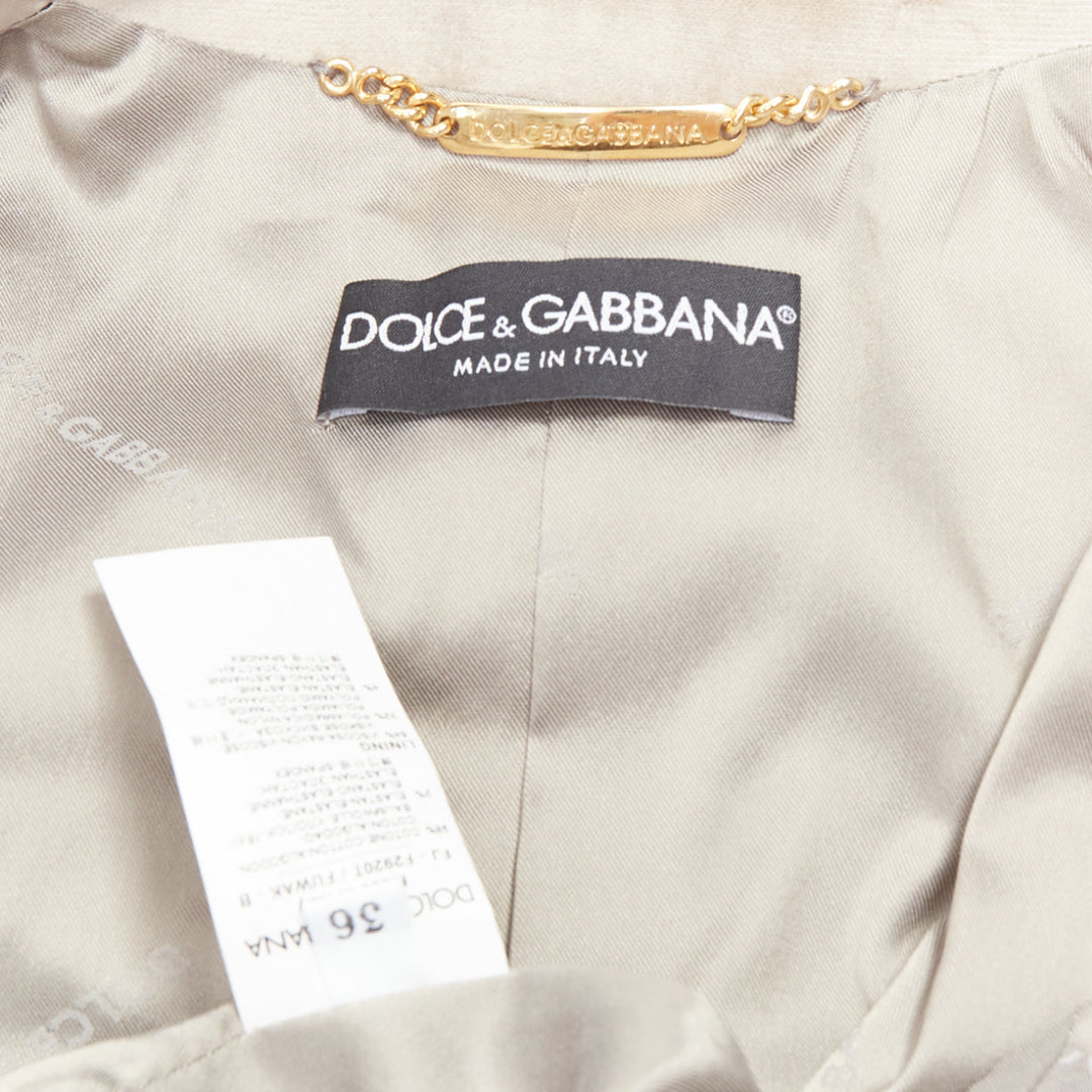DOLCE GABBANA beige velvet satin peak lapel cropped tux blazer IT36 XXS