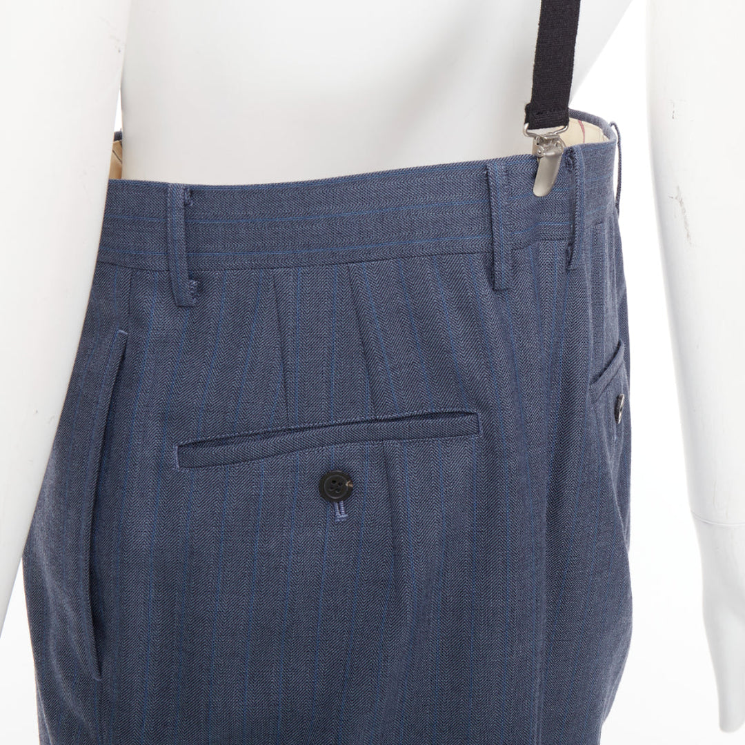 JUNYA WATANABE 2012 blue pinstripe black suspender high waisted harem pants M