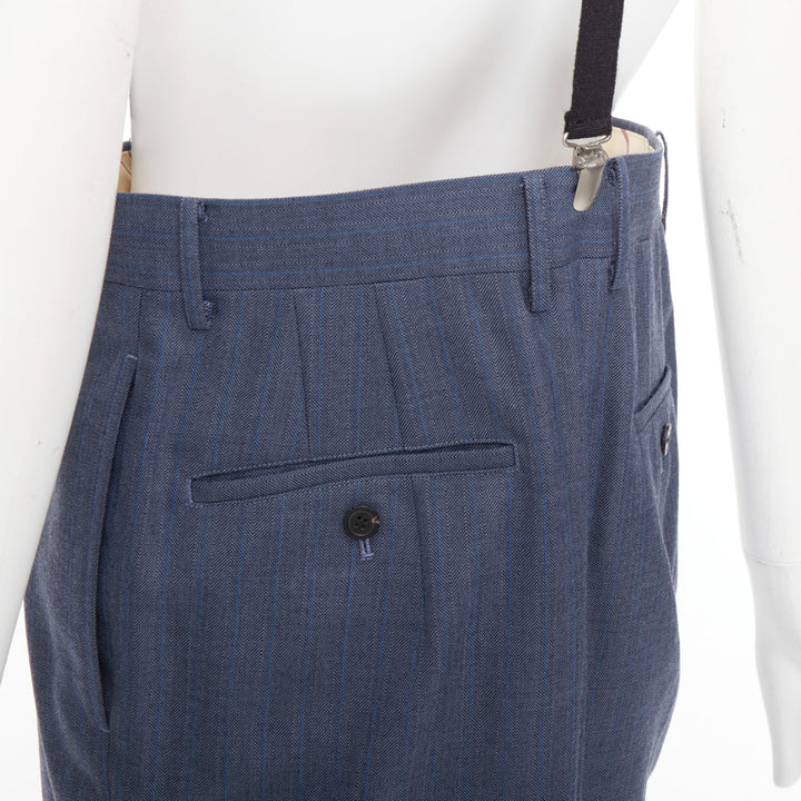 JUNYA WATANABE 2012 blue pinstripe black suspender high waisted harem pants M