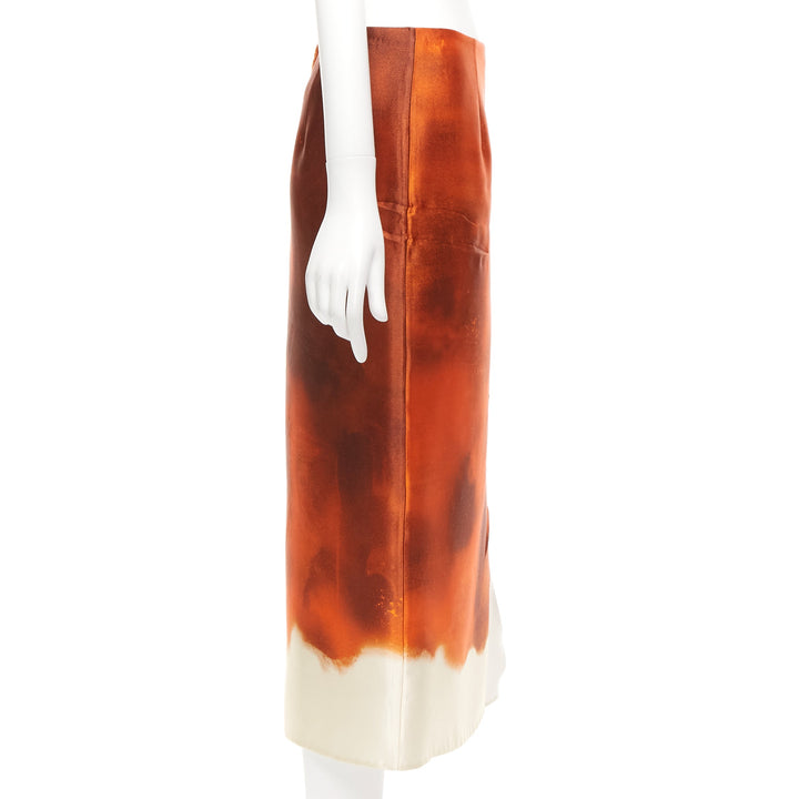 PRADA 2023 orange water dyed side slit crinkled silk blend skirt IT38 XS