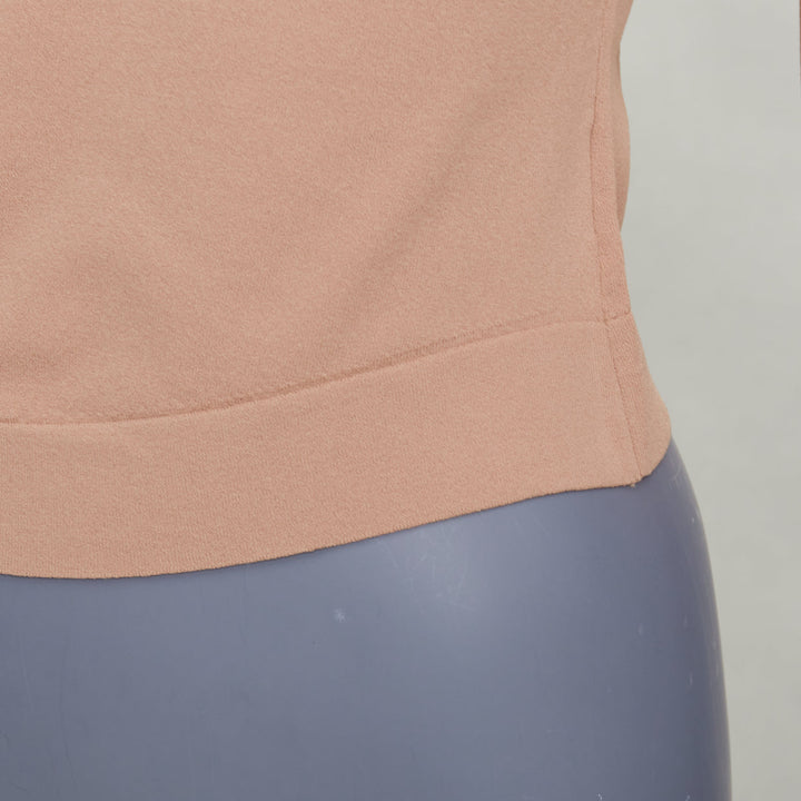 ALAIA tan nude viscose blend cropped sleeved bateau neck sweater FR36 S