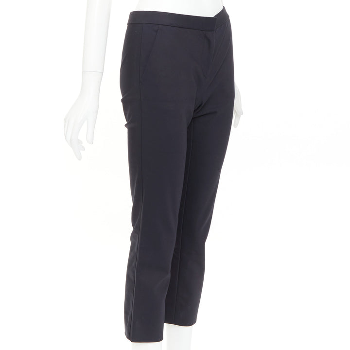 THE ROW black cotton blend mid waist panelled back cropped capri pants US0 XS