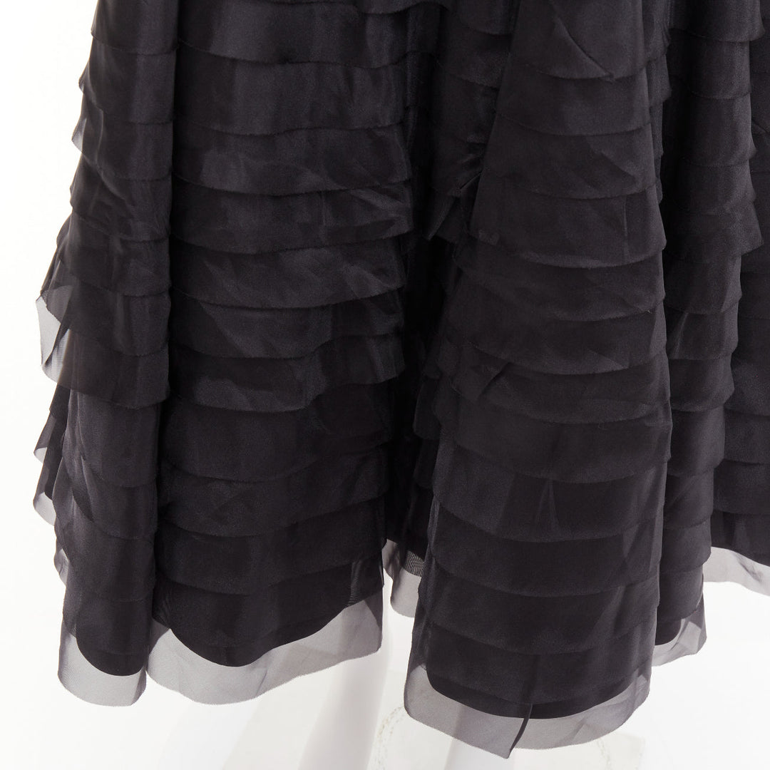 AJE Amour Ruffle Dress dramatic round sleeves rosette tiered midi gown UK8 S