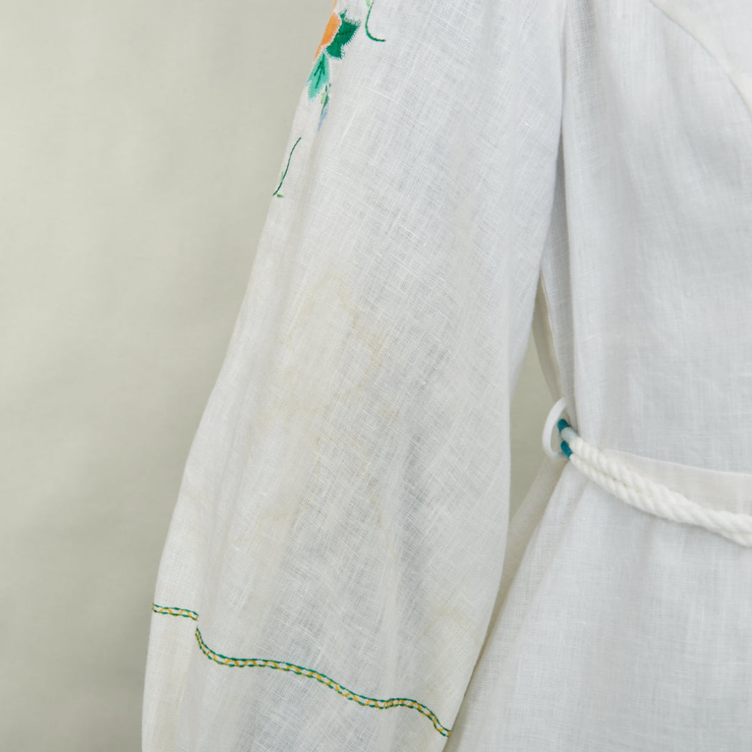 ZIMMERMANN 2021 Fiesta Applique multicolour floral white linen mini dress Sz1 S