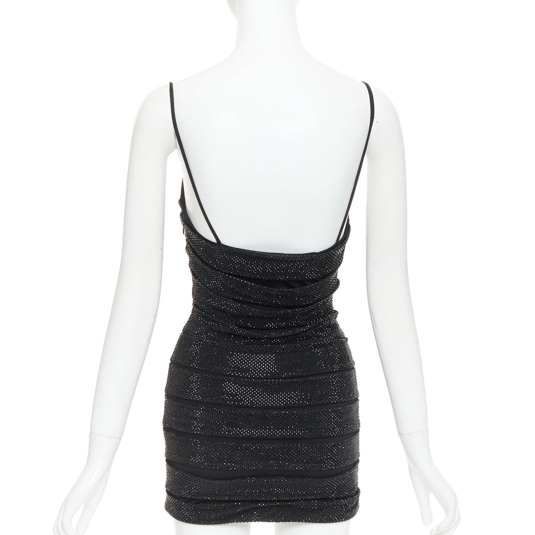 ALEXANDRE VAUTHIER  black crystal strass stretched panel bandage mini slip dress
