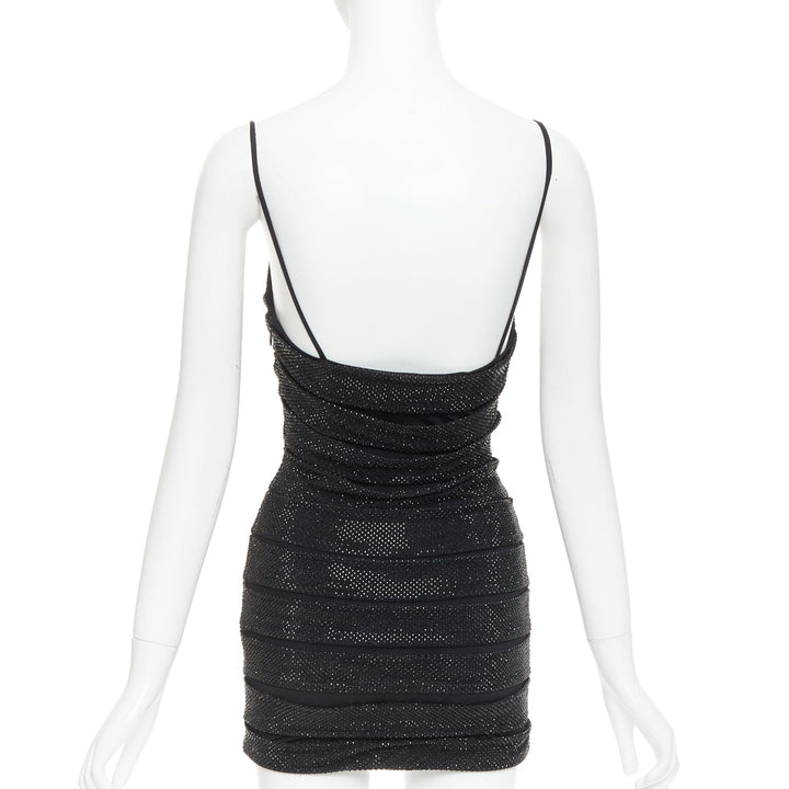 ALEXANDRE VAUTHIER  black crystal strass stretched panel bandage mini slip dress