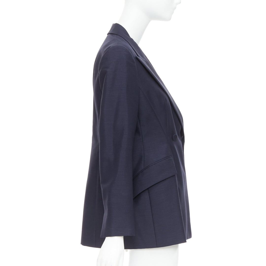 CHRISTIAN DIOR Bar navy mohair wool double breasted silk lined blazer FR42 XL