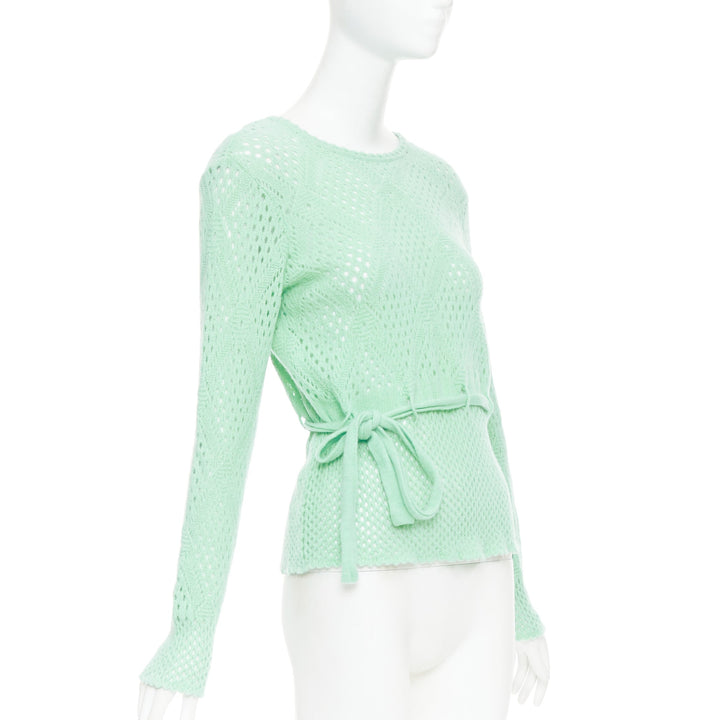 SALVATORE FERRAGAMO green virgin wool cashmere tie belt knit sweater XL
