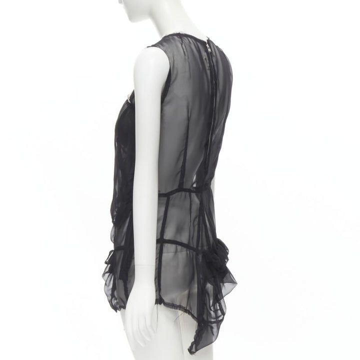 COMME DES GARCONS 2009 black sheer velvet patchwork bumps raw sleeveless vest M