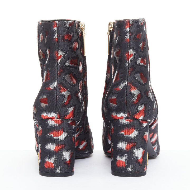 SAINT LAURENT silver red black jacquard YSL gold logo booties EU38