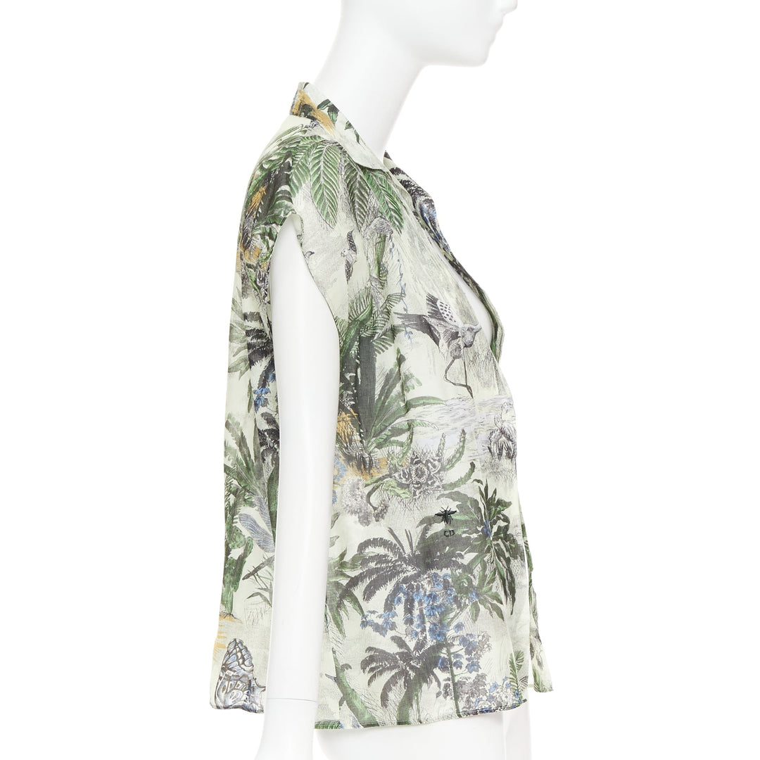 DIOR Dioriviera  Toile de Jouy Palms forest animal print cotton shirt FR36 S