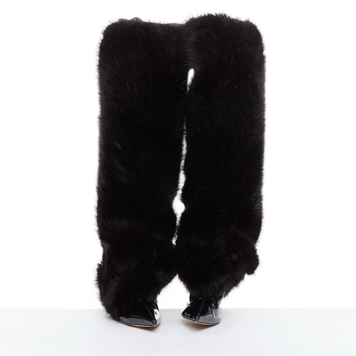 ALEXANDRE VAUTHIER COUTURE 2023 Runway black faux fur tall stiletto boots EU40