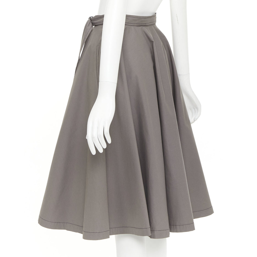 BOTTEGA VENETA grey cotton adjustable 2 sided utility flare midi skirt IT36 XXS