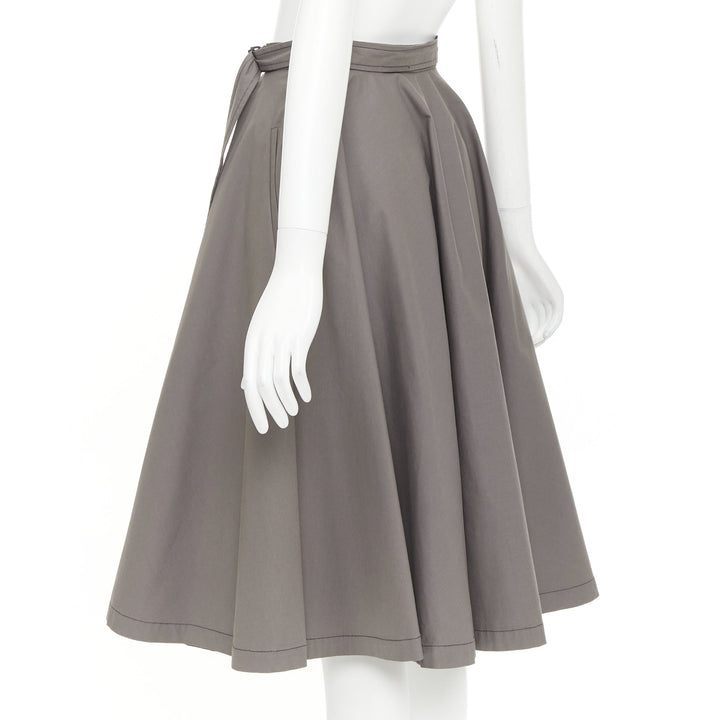 BOTTEGA VENETA grey cotton adjustable 2 sided utility flare midi skirt IT36 XXS