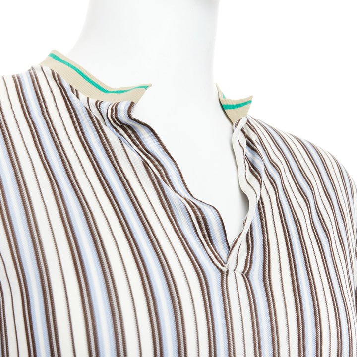 MIU MIU Vintage cream stripes green beige rib long sleeve polo shirt M