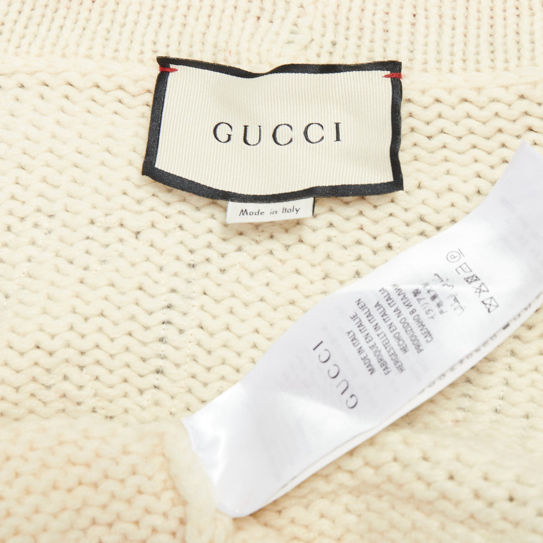 GUCCI 2018 cream wool A badge varsity long cardigan XXS Jennifer Lopez