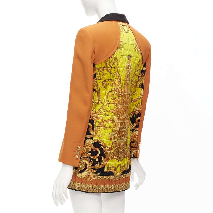 VERSACE Runway orange brown gold medusa quilted baroque blazer jacket IT38 XS
