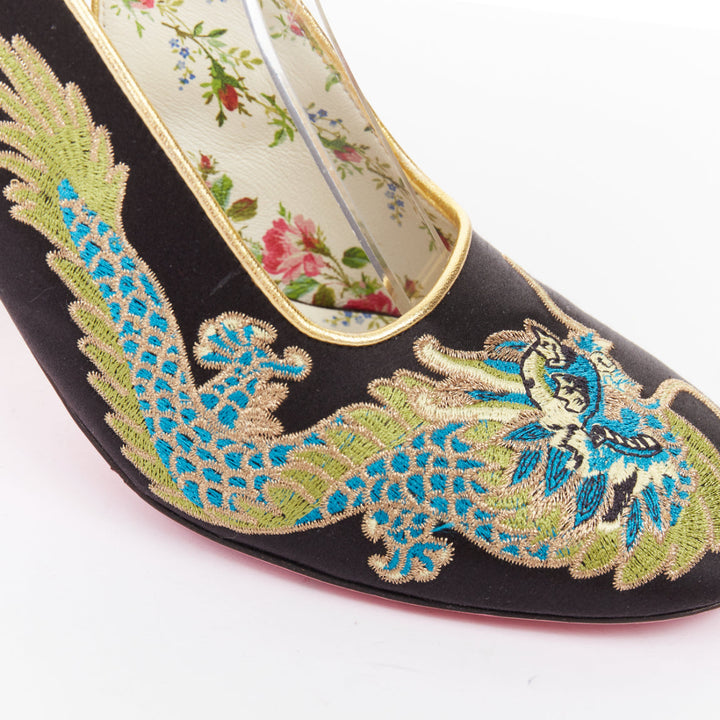 GUCCI 2017 Runway Caspar dragon embroidered spike ankle strap pump heels EU36