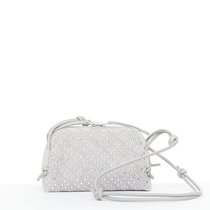 BOTTEGA VENETA 2024 Concert Pouch grey suede strass intrecciato woven bag