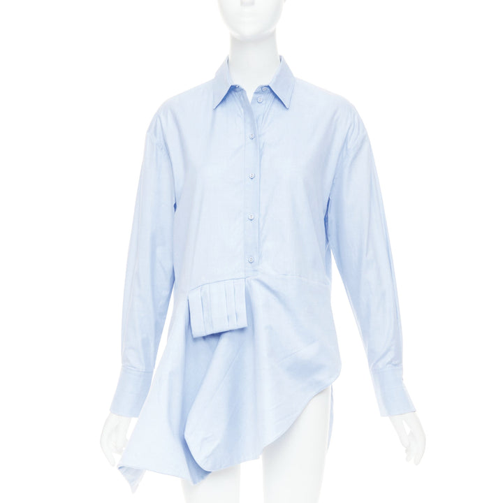 VVB VICTORIA BECKHAM light blue cotton asymmetric pleated hem dress shirt UK6 XS