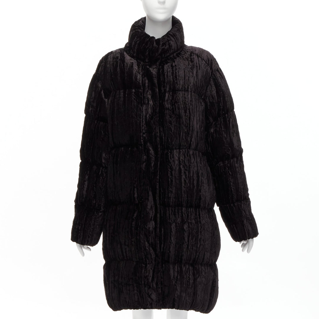 ANAIS JOURDEN black crimped velvet high neck puffer coat jacket FR38 M