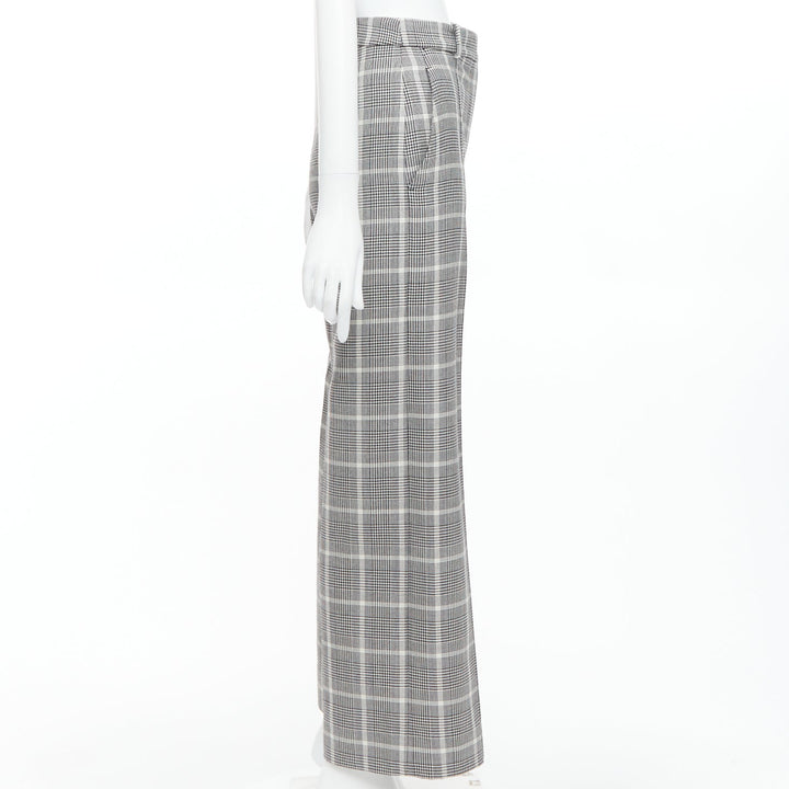 STELLA MCCARTNEY grey white houndstooth checkered wide leg pants IT36 XXS