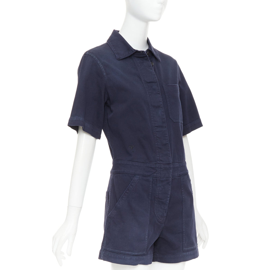 CHRISTIAN DIOR navy cotton CD bee cargo playsuit romper FR34 XS