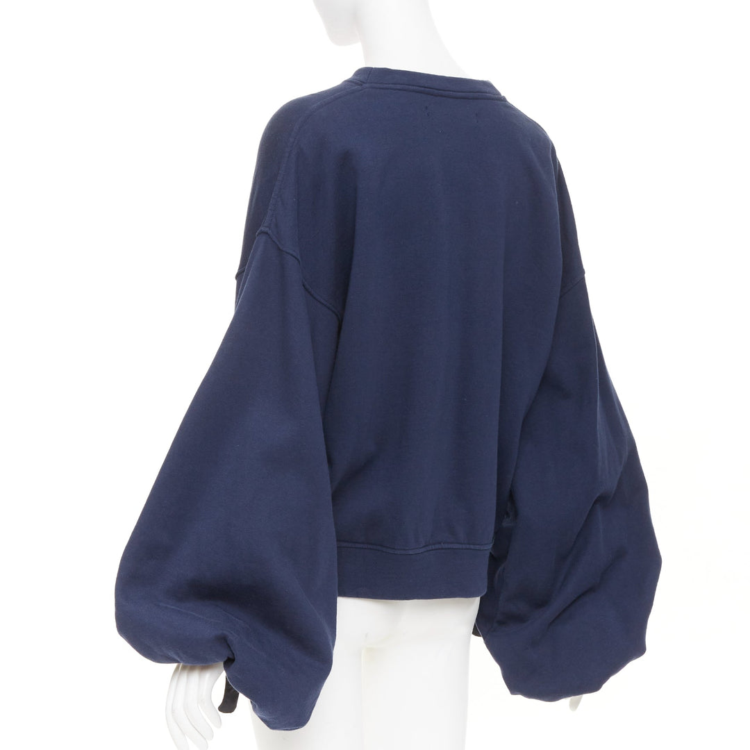 Y PROJECT navy cotton oversized gathered drawstring balloon sleeve sweatshirt S