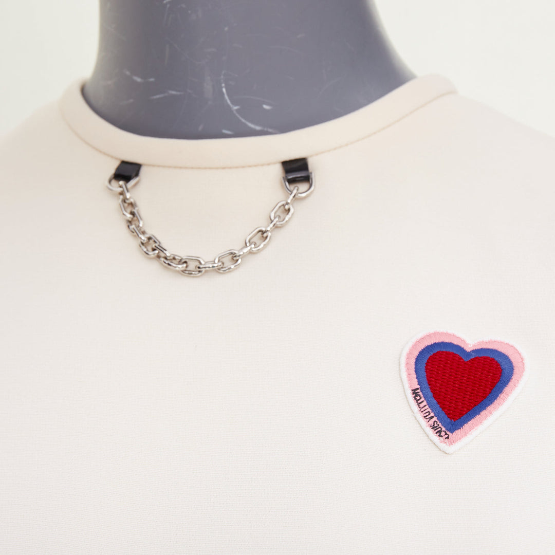 LOUIS VUITTON 2021 Game On ivory wool silk red Heart Logo ruffle dress FR36 S
