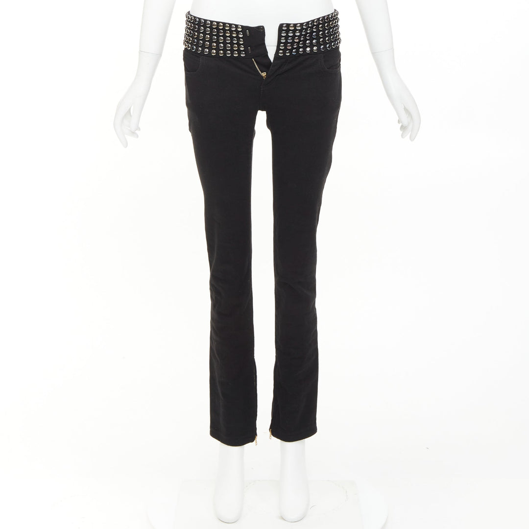 GUCCI 2008 Vintage black denim chrome dome studded waist skinny jeans IT38 XS
